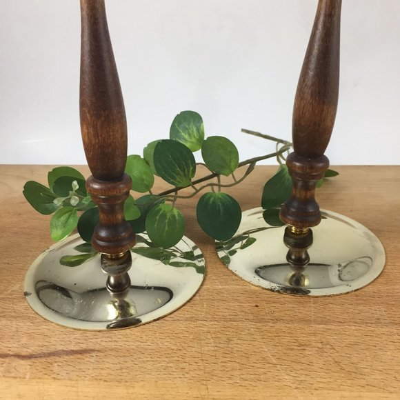 Retro Turned Wood and Metal Pair Candle Holders Votive Tall - Picture 2 of 10